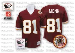 Washington Commanders Men's Authentic Red Burgundy Team Color 50TH Patch Throwback Jersey (81 Art Monk)