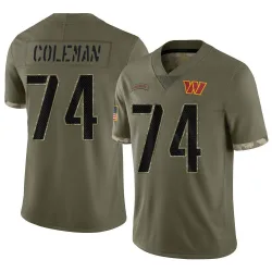 Washington Commanders Men's Limited Olive 2022 Salute To Service Jersey (74 Brandon Coleman)