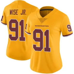 Washington Commanders Women's Limited Gold Color Rush Jersey (91 Deatrich Wise Jr.)