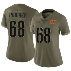 Washington Commanders Women's Limited Olive 2022 Salute To Service Jersey (68 Max Pircher)